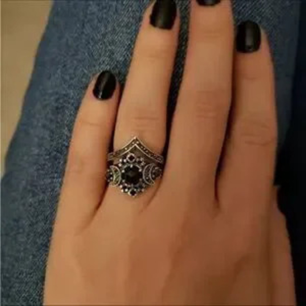 Anthropologie Black and Silver Women's Ring